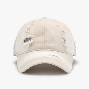 <b>Black</b> Distressed Dad Hat Washed Cotton Baseball Cap Low Profile Adjustable Wholesale Washed Beige Distressed Cap - Product Image 1