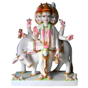 Elegant White Marble Lord Dattatreya Statue with Sacred Cow | Handcrafted Marble Dattatreya Murti by MALIYAS Jaipur - Product Image 2