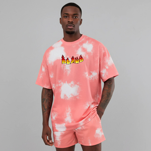 Conjunto de 2 Piezas para Hombre, Estilo Casual Urbano, Verano 2026, con Logotipo Impreso en DTF Personalizado, 100% Algodón, Lavado Tie-Dye, Talla Grande - Product Image 3