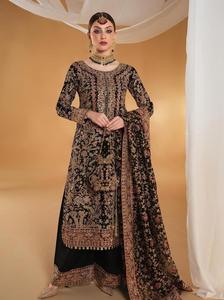 DESIGNER FAUX GEORGETTE EMBROIDERY SEQUENCE WORK WITH HAND WORK <b>TOP</b> PALAZZO WITH DUPATTA BLACK 74926 - Product Image 1