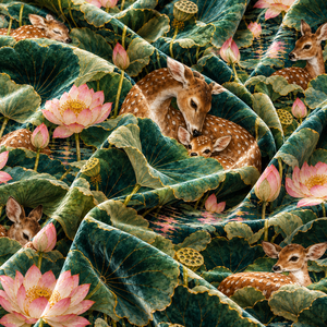 Tissu d'ameublement léger et respirant imprimé cerf et feuille de lotus PRANIKA Home Textile au mètre - Product Image 5