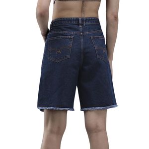 Mid Blue High Rise Denim Shorts Straight Leg Raw Edge <b>Jean</b> Bottoms <b>Ladies</b> Casual Streetwear Fashion - Product Image 2