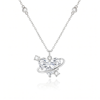 Collier tendance avec pendentif Cœur Rose Planète Saturne en laiton, zircon cubique délicat, bijou céleste étoilé, cadeau pour femme