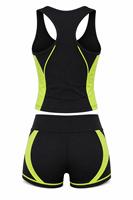 Ensemble de yoga 2 pièces pour femme grande taille, couleur unie, avec bordure contrastante noir et vert lime, soutien-gorge de sport dos nageur et short taille mi-haute sans couture