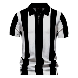 เสื้อโปโลผู้ชายลายทางตัดต่อระบายอากาศดี รุ่นใหม่ประจำปี 2026 - เสื้อถักแขนสั้นสไตล์ลำลอง ใส่สบาย - Product Image 1
