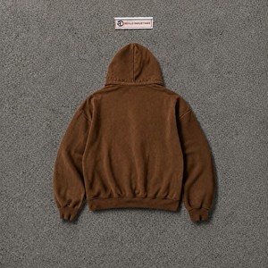 Sudadera con capucha marrón con cremallera completa para hombre, estilo urbano vintage, con apliques gráficos y letras, de moda urbana oversize - Product Image 6