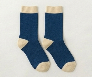 Chaussettes ras du cou pour femme, bleu marine et beige, tricotées, respirantes, couleur unie, usage quotidien, automne, longueur standard - Product Image 1