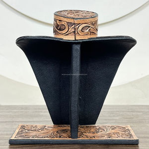 Buste de présentation de bijoux en cuir véritable de qualité supérieure fait à la main avec un support de bijoux floral sculpté pour l'affichage en salle d'exposition - Product Image 6