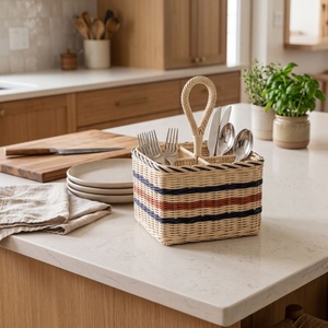 Organizador de Cubiertos Portátil de Mimbre Tejido, Multi-sección, para Cocina, Decorativo, para Mesa, Venta al por Mayor - Product Image 2