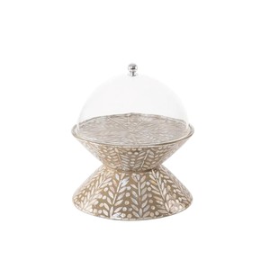 Support à gâteau élégant en nacre, magnifique bol haut sculpté en coquillage avec dôme, idéal pour une utilisation haut de gamme dans l'hôtellerie. - Product Image 3