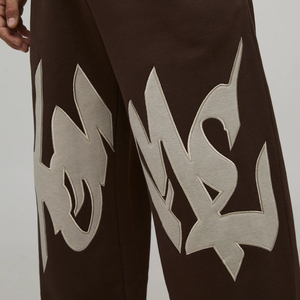 Pantalones Deportivos Holgados con Cordón en la Cintura, Color Marrón Chocolate, con Apliques de Letras Estilo Graffiti, Ecológicos, para Hombre - Product Image 3