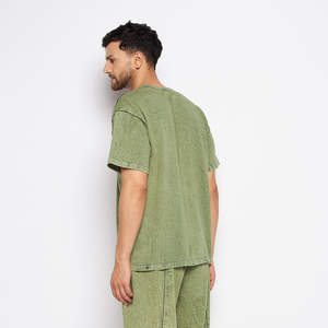 T-shirt surdimensionné en coton 100% délavé à l'acide avec logo personnalisé style Hip Hop High Street pour hommes, col rond, prix abordable, vente en gros - Product Image 5