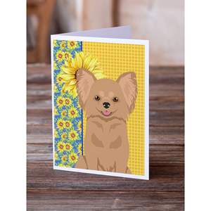 Summer Sunflowers Longhaired Gold Chihuahua Whimsical A7 Tarjetas de felicitación Pack 8 Tarjetas de nota en blanco con sobres Tamaño 5x7 - Product Image 2
