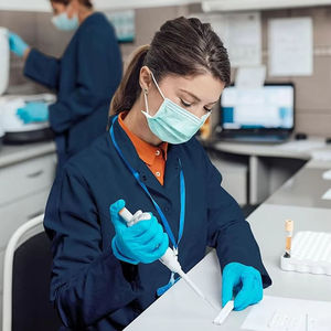 Blouse de laboratoire bleu marine pour femme, en coton et polyester tissé, uniforme d'hôpital, 3 poches, fermeture à boutons-pression, blouse médicale pour médecin - Product Image 3