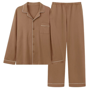 Conjunto de Pijamas de Algodón Negro para Hombre, Manga Larga, Color Sólido, Cuello Camisero con Bolsillos, Ropa de Dormir Informal para Otoño - Product Image 5