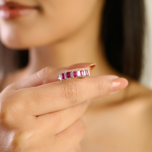 Classic Style Good Price Prong Set <b>Ruby</b> & Diamond 14K Pure White Gold Half <b>Eternity</b> Band <b>Ring</b> Customized Gemstone Fine Jewelry - Product Image 4