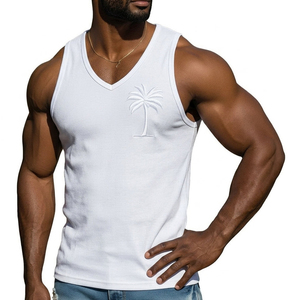 Camiseta sin mangas con cuello en V para hombre, al por mayor, con bordado personalizado, estilo musculoso, chaleco de gimnasio sin mangas, camiseta de moda urbana para hombre - Product Image 6