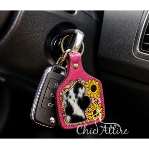 Nuevo Llavero de Cuero Grabado Personalizado con Diseño de Girasol, Estilo Western, Rústico, Floral, para Coche, Regalo para Mujeres y Hombres - Product Image 1