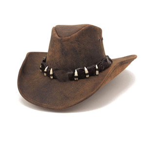 Brown Leather Cowboy Western Hat <b>for</b> <b>Men</b> Woman Studded Steampunk Hat Deadman Top Hat <b>for</b> Halloween Costume - Product Image 2