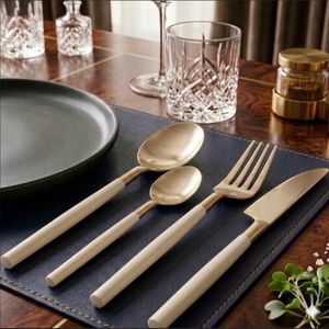 Ensemble de couverts plaqués or champagne, vaisselle en acier inoxydable, vaisselle de mariage, passe au lave-vaisselle, design glamour, ensemble de 4 couverts - Product Image 5