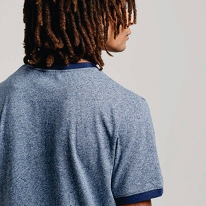 Camiseta de Manga Corta Azul Claro para Hombre con Ribete en Contraste, Corte Regular, Informal, de Algodón Jersey, Cuello Redondo, Color Sólido - Product Image 5
