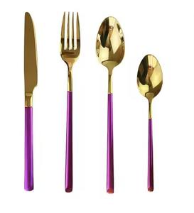 Juego de cubiertos modernos de latón dorado con mango blanco, colección de utensilios de diseño para comedor, decoración elegante para mesa de boda - Product Image 6