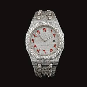 Nuevo Reloj de Lujo para Hombre, Color Rojo, Números Arábigos, Caja Redonda, Diamante Moissanita, Estilo Hip Hop, a la Moda - Product Image 4