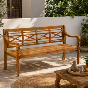 Banc de jardin en teck massif, design classique, résistant aux intempéries, pour patio, parc, villa, hôtel, mobilier d'extérieur. - Product Image 2