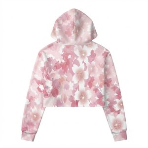 Nueva Sudadera con Capucha Corta Estampada Floral para Mujer con Logotipo Personalizado, de Manga Larga, Tejida, Informal, para Primavera, con Patrón Rosa - Product Image 2