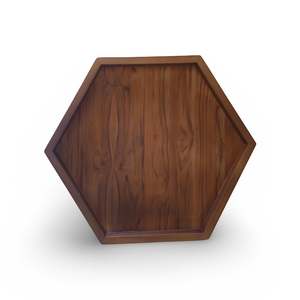 Plateau ottoman octogonal en bois style ferme, finition noyer spéciale - Product Image 2