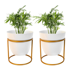 Juego de 2 Macetas de Metal Blancas con Soportes de Hierro, Macetas Elevadas Modernas para Decoración de Jardín Interior, Hogar Elegante - Product Image 1