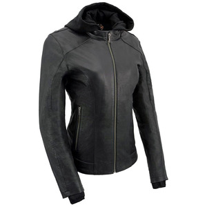 Veste de moto en cuir premium pour femme SAMROZ SPORTS avec doublure amovible à capuche - Product Image 3