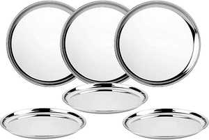 Ensemble d'assiettes rondes en acier inoxydable de qualité alimentaire, réutilisables et durables, pour la maison, les restaurants et les hôtels - Product Image 1
