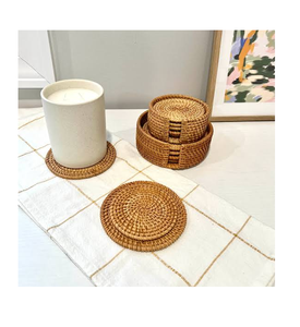 Sous-verre en rotin BOHO, nouvelle arrivée, sous-verre en rotin personnalisé anti-brûlure, décoration de table, nouveau design, sous-verre en rotin - Product Image 1