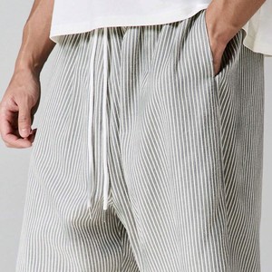 Pantalones Cortos Bermuda de Algodón a Rayas para Hombre, de Calidad Premium, con Cordón en la Cintura, Ajuste Holgado Informal, Cintura Media, Bolsillos, Tejido Transpirable - Product Image 5