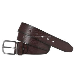 Cinturón informal de cuero texturizado marrón para hombre, hebilla ajustable elegante, cinturón informal de cuero curtido vegetal a la moda para hombre - Product Image 3