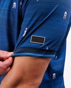 Polo à manches courtes bleu pour homme avec imprimé station de ski, en polyester tricoté, coupe décontractée, respirant, longueur normale - Product Image 6