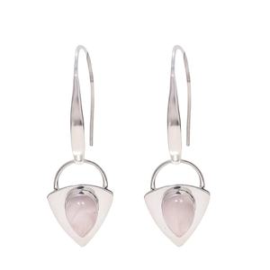 <b>Rose</b> <b>Quartz</b> Sterling Silver <b>Earrings</b> Handmade Pear Gemstone Dangle Jewelry Luxury Gift For Women - Product Image 2