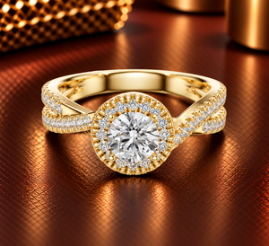 Anillo de Diamante Cultivado en Laboratorio de Corte Redondo, Oro de 14K/18K, Halo Pavé, Anillo de Vástago Dividido, 1.10Ct DEF VVS, Engaste de Bisel, Anillo de Boda Fino con Puente, ODM - Product Image 1
