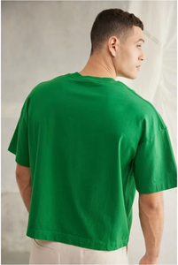 Camiseta de algodón grueso para hombre al por mayor, corte holgado con hombros caídos, manga corta, cuello redondo, estampado personalizado, estilo urbano - Product Image 3