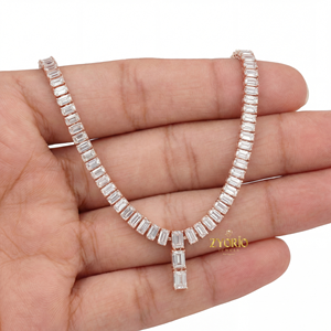 Collar Clásico de Lujo con Colgante de Diamante Cultivado en Laboratorio, Corte Esmeralda, Chapado en Oro, Cadena de Plata Esterlina, para Boda o Fiesta - Product Image 4