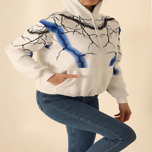 <b>Women's</b> Hooded Sweatshirt Printed Lightning <b>Pattern</b> Full Sleeve Knitted Cotton Casual Autumn Wear - Product Image 4