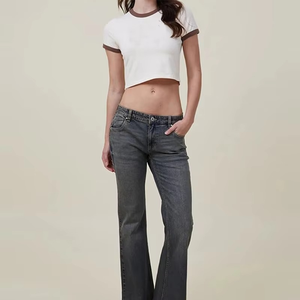 Top Corto de Moda Urbana para Mujer, Cuello Redondo, Manga Larga, 100% Algodón Jersey, Secado Rápido, Transpirable, Decoración con Logotipo, Impresión Digital - Product Image 1