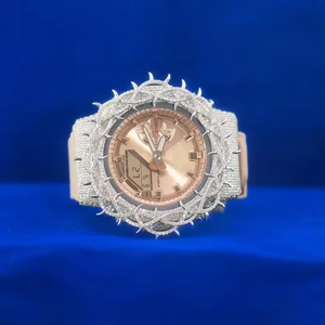 Reloj de pulsera de lujo con diamantes incrustados, pantalla dual analógica y digital, y detalles en oro rosa para hombre y mujer - Product Image 4