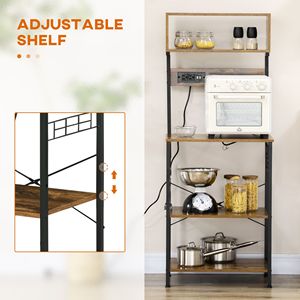 Scaffale multiuso con presa di corrente, porta USB, supporto per microonde, bar per caffè e ripiani regolabili - Product Image 5