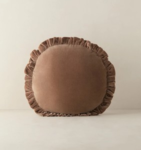 Custom Solid Color Ruffle Velvet Wool Cotton Blend Washable <b>Round</b> Throw Pillow - Product Image 6