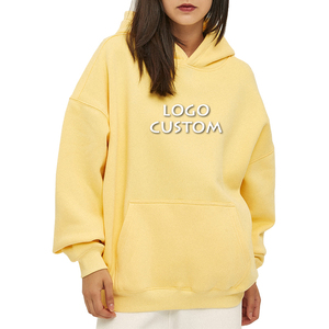 Sweat-shirt à capuche oversize pour femme avec logo personnalisé, tricoté long, à épaules tombantes, pour un style décontracté, avec logo sur le devant - Product Image 1