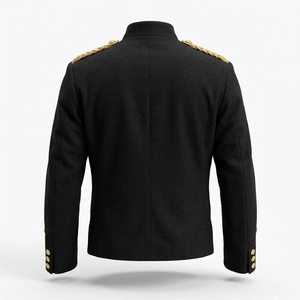 Chaqueta Escocesa Negra de Doble Botonadura para Hombre, Cuello Alto, Botones Dorados, Epaulettes, Abrigo Formal Estilo Kilt Montrose - Product Image 3