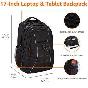 Sac à dos en nylon noir 15 pouces, imperméable, souple, avec fermeture éclair, unisexe, pour la randonnée en plein air - Product Image 5