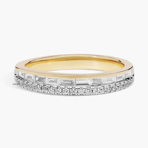 Anillo de compromiso y boda de doble fila con diamantes cultivados en laboratorio (baguette y redondos), chapado en rodio, oro de 10K, 14K, 18K, plata 925, 935 - Product Image 4